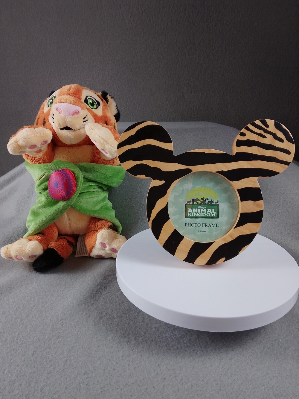 Disney Animal Kingdom Tiger-Stripe Mickey Ear Photo Frame + Baby Tiger Plush